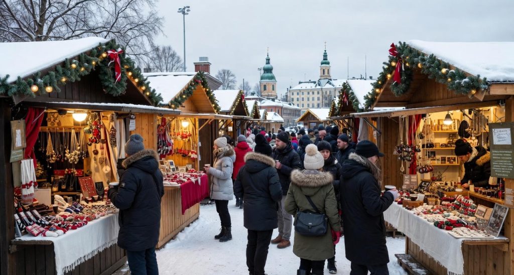 Joulumarkkinat lumisessa helsingissä 2025